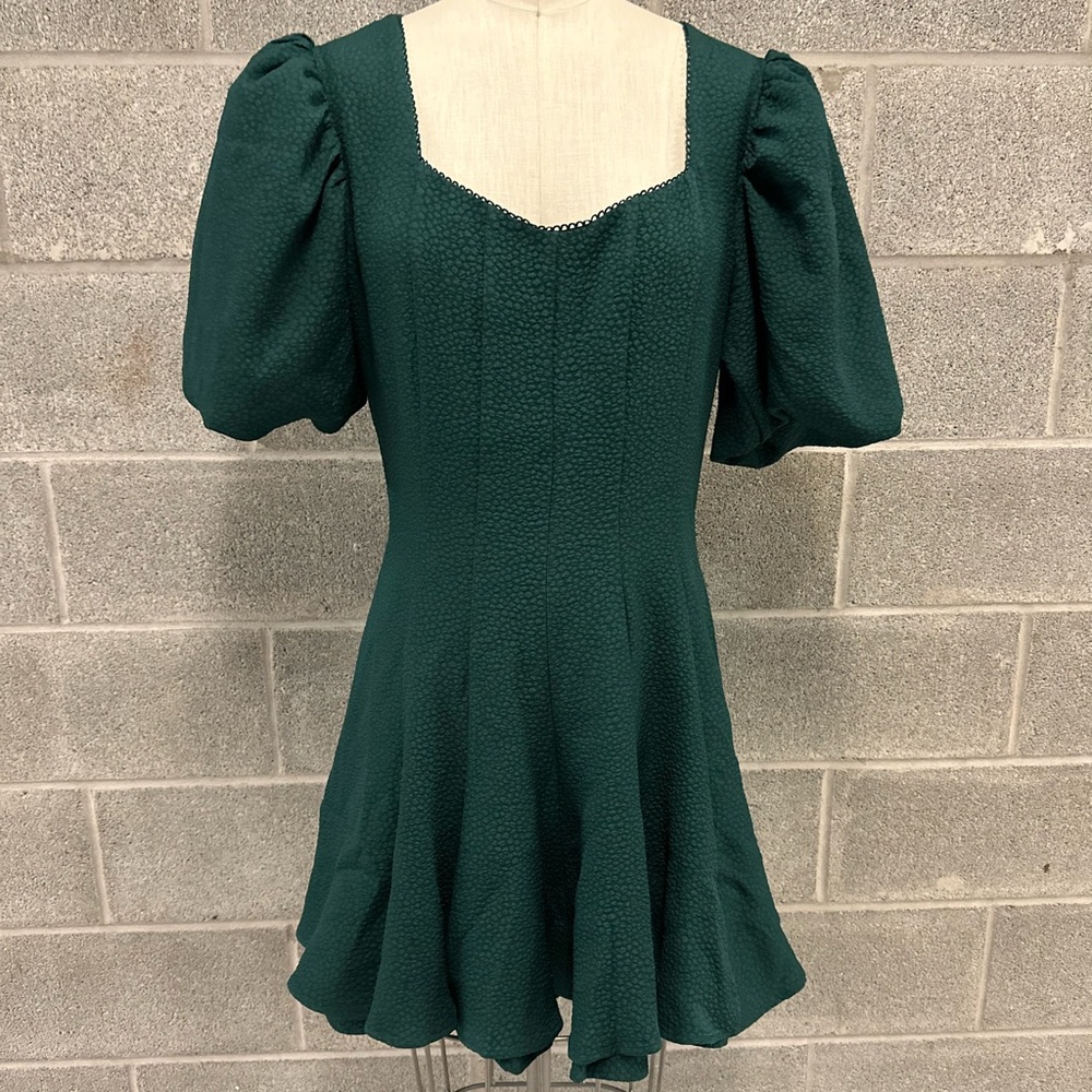 NWT Rachel Parcell sz 12 Dark Green Emerald V Neck Flare Dress Jacquard